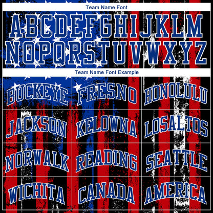Custom Black Red Royal-White 3D Distressed American Flag Authentic Baseball Jersey