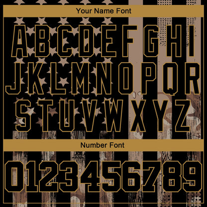Custom Camo Black-Old Gold 3D Salute To Service American Flag Authentic Baseball Jersey
