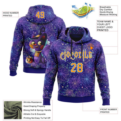 Custom Dark Purple Bay Orange-Ice Blue 3D Halloween Spider Net Horror Night Trick Treat Party Costume Ideas Sports Pullover Sweatshirt Hoodie
