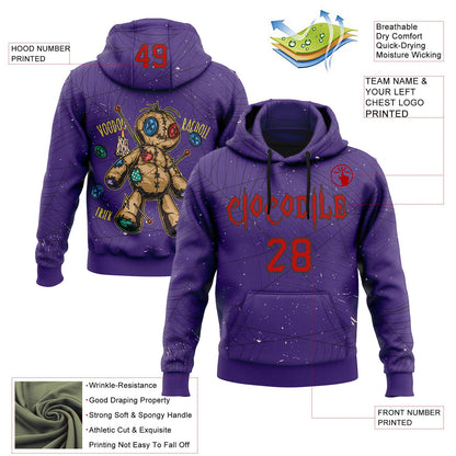 Custom Purple Red-Black 3D Halloween Spider Net Horror Night Trick Treat Party Costume Ideas Sports Pullover Sweatshirt Hoodie
