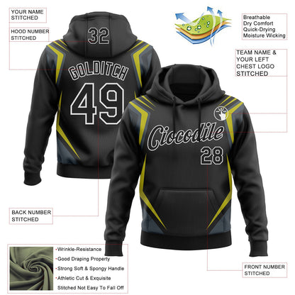 Custom Stitched Black Yellow-White 3D Pattern Design Sportswear Pullover Sweatshirt Hoodie