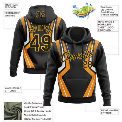 Custom Stitched Black Orange White-Gold 3D Pattern Design Sportswear Pullover Sweatshirt Hoodie