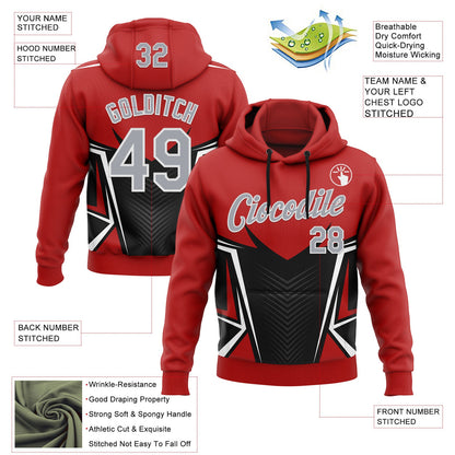 Custom Stitched Red Light Gray Black-White 3D Pattern Design Sportswear Pullover Sweatshirt Hoodie