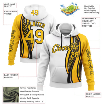 Custom White Yellow-Black 3D Pattern Design Formula Auto Car Racing Motorsport Sports Pullover Sweatshirt Hoodie
