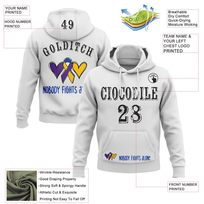Custom White Black 3D Bladder Cancer World Cancer Day Ribbon Support Sports Pullover Sweatshirt Hoodie