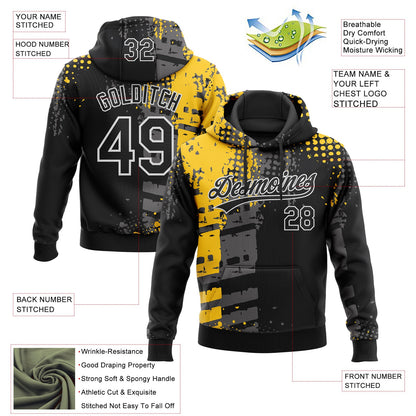 Custom Stitched Black Yellow Gray-White 3D Pattern Design Splash Sports Pullover Sweatshirt Hoodie