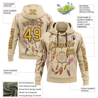Custom City Cream Yellow-Dark Purple 3D Pattern Design Dreamcatcher Tribal Sportswear Pullover Sweatshirt Hoodie