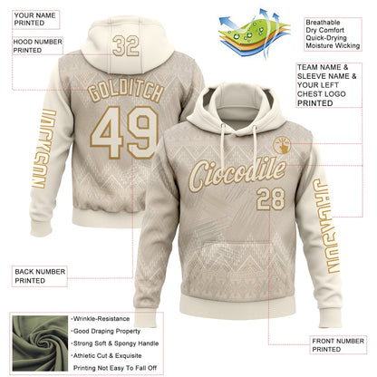 Custom Cream Old Gold 3D Pattern Design Ethnic Tribal Sportswear Pullover Sweatshirt Hoodie
