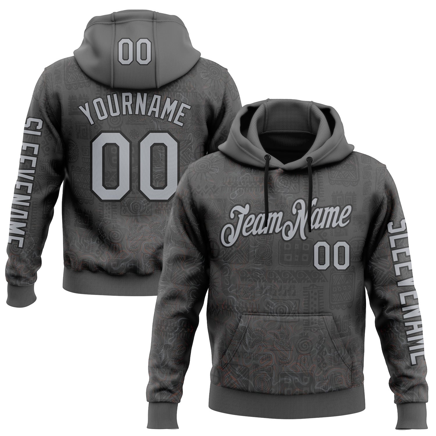 Custom Gray Black 3D Pattern Design Ethnic Tribal Sportswear Pullover Sweatshirt Hoodie