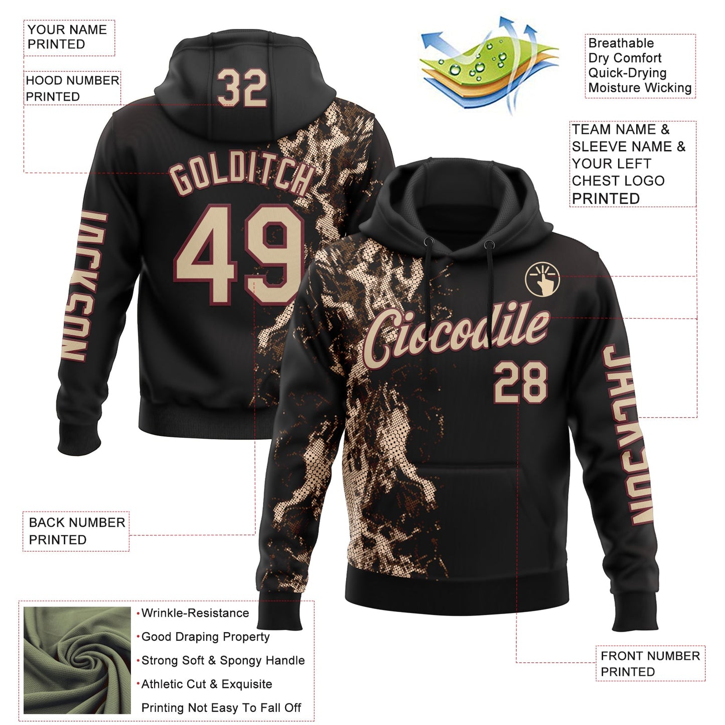Custom Black City Cream-Burgundy 3D Pattern Design Western Cowboy Tribal Ethnic Sports Pullover Sweatshirt Hoodie