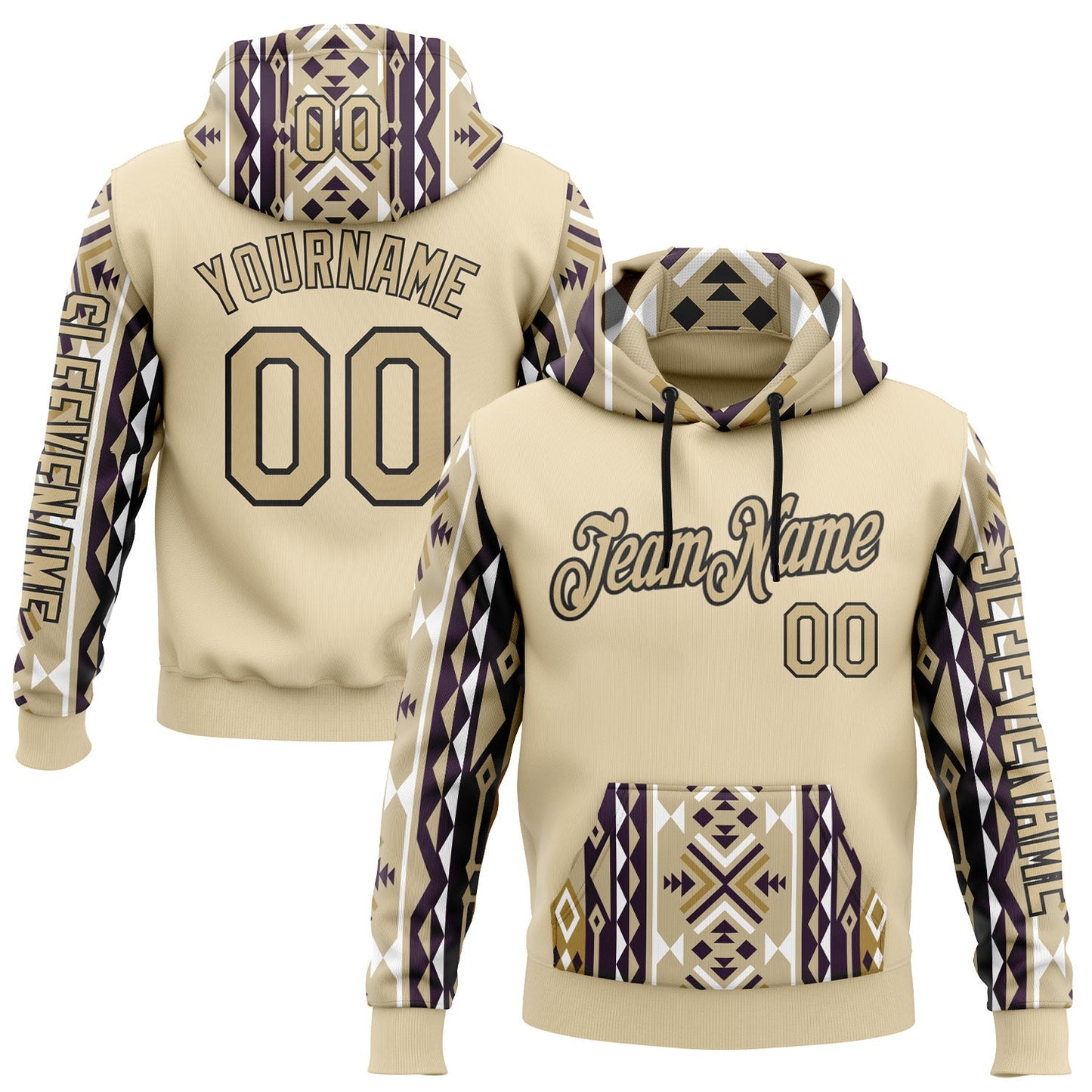 Custom City Cream Vegas Gold-Black 3D Pattern Design Western Cowboy Tribal Ethnic Sports Pullover Sweatshirt Hoodie