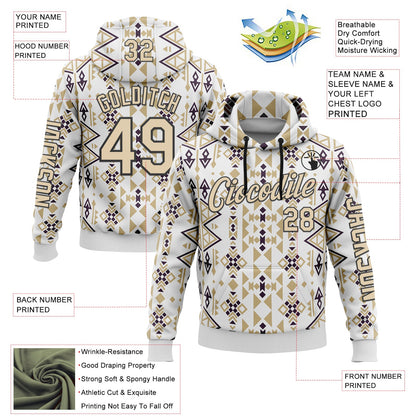 Custom White City Cream-Black 3D Pattern Design Western Cowboy Tribal Ethnic Sports Pullover Sweatshirt Hoodie
