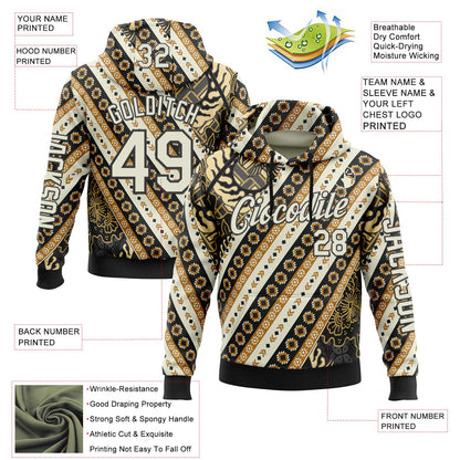 Custom City Cream Black 3D Pattern Design Western Cowboy Tribal Ethnic Sports Pullover Sweatshirt Hoodie