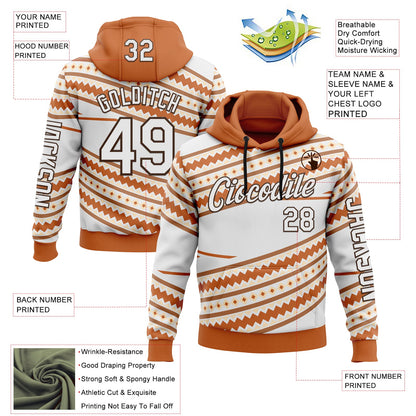 Custom White Orange-Brown 3D Pattern Design Western Cowboy Tribal Ethnic Sports Pullover Sweatshirt Hoodie