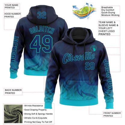 Custom Blue US Navy Blue-Aqua 3D Abstract Flame Sports Pullover Sweatshirt Hoodie