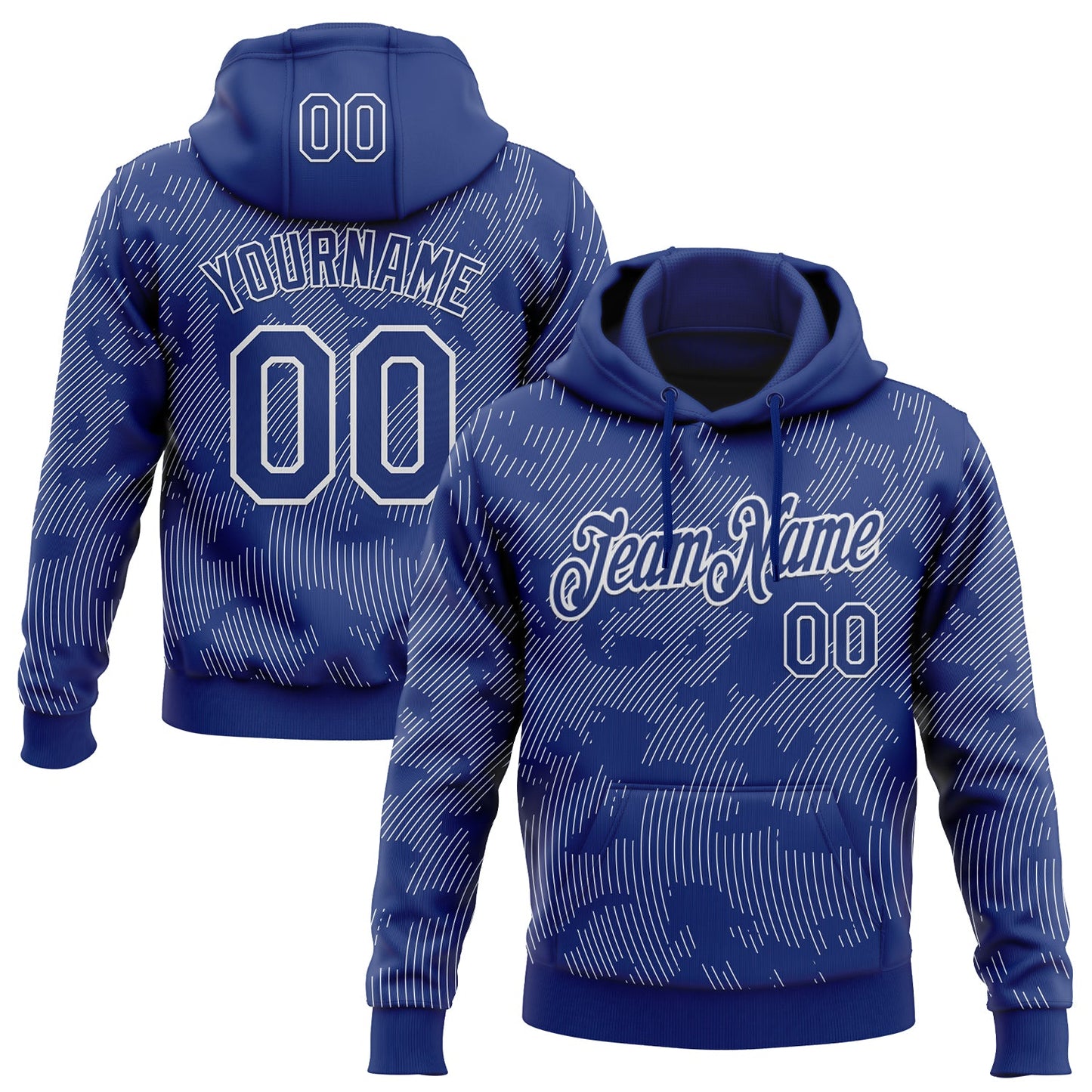 Custom Stitched Royal White Curve Lines Sports Pullover Sweatshirt Hoodie