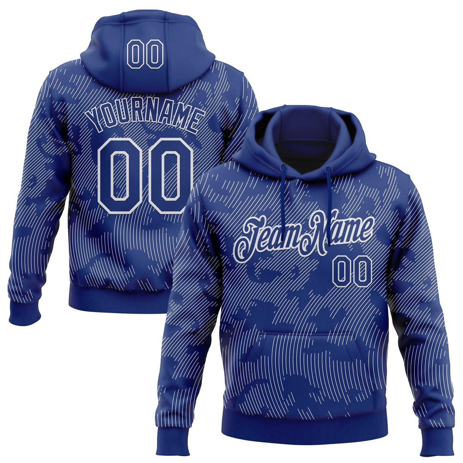 Custom Stitched Royal White Curve Lines Sports Pullover Sweatshirt Hoodie