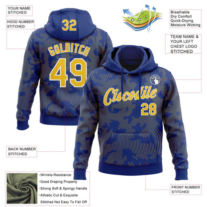 Custom Stitched Royal Yellow-White Curve Lines Sports Pullover Sweatshirt Hoodie