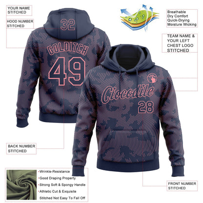 Custom Stitched Navy Medium Pink Curve Lines Sports Pullover Sweatshirt Hoodie