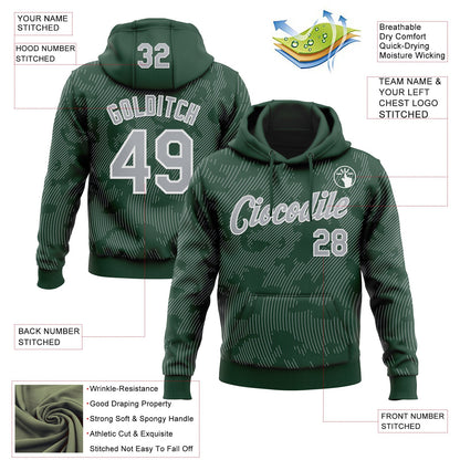 Custom Stitched Green Gray-White Curve Lines Sports Pullover Sweatshirt Hoodie