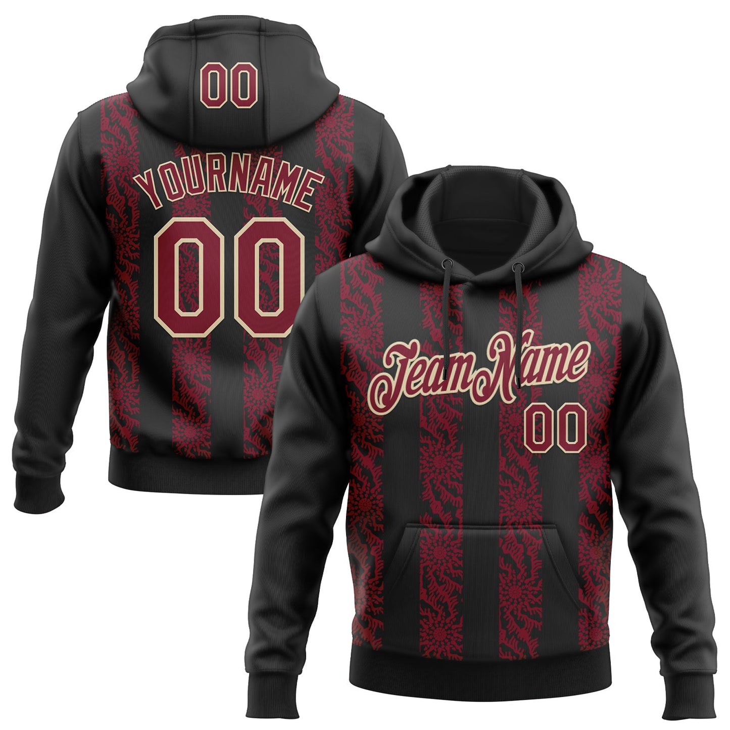 Custom Stitched Black Crimson-Cream Abstract Shape Pattern Sports Pullover Sweatshirt Hoodie