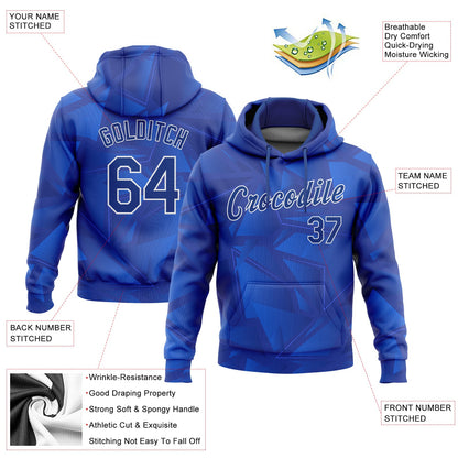 Custom Stitched Royal Roayl Navy-White 3D Pattern Design Sports Pullover Sweatshirt Hoodie