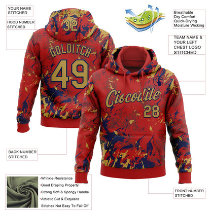 Custom Stitched Red Old Gold-Navy Splash Sports Pullover Sweatshirt Hoodie