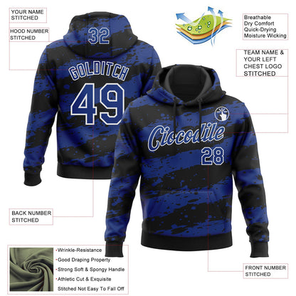 Custom Stitched Black Royal-White Splash Torn Paper Style Sports Pullover Sweatshirt Hoodie