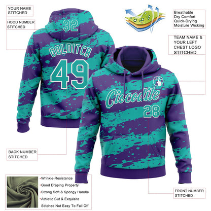 Custom Stitched Purple Aqua-White Splash Torn Paper Style Sports Pullover Sweatshirt Hoodie