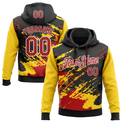 Custom Stitched Black Red Yellow-White 3D Pattern Design Abstract Fragment Art Splash Sports Pullover Sweatshirt Hoodie
