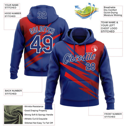 Custom Stitched Royal Red-White 3D Pattern Design Line Sports Pullover Sweatshirt Hoodie