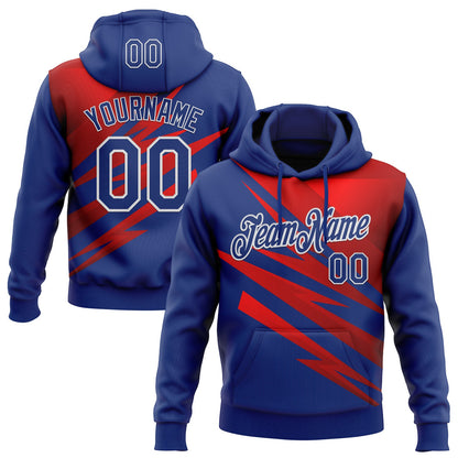 Custom Stitched Royal Red-White 3D Pattern Design Line Sports Pullover Sweatshirt Hoodie