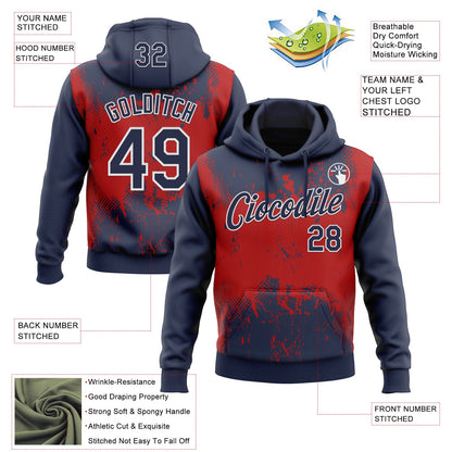 Custom Stitched Navy Red-White 3D Pattern Design Abstract Splatter Grunge Art Sports Pullover Sweatshirt Hoodie