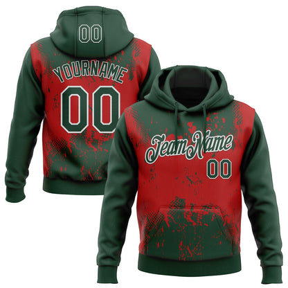 Custom Stitched Green Red-White 3D Pattern Design Abstract Splatter Grunge Art Sports Pullover Sweatshirt Hoodie