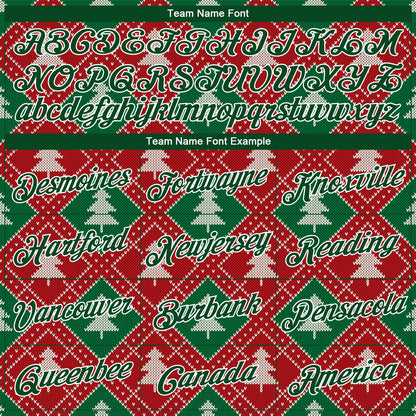 Custom Stitched Red Green-White 3D Christmas Trees Sports Pullover Sweatshirt Hoodie