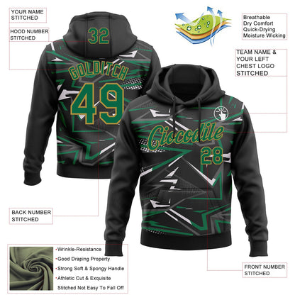 Custom Stitched Black Kelly Green Old Gold-White 3D Pattern Design Line Sports Pullover Sweatshirt Hoodie