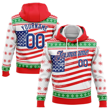 Custom Stitched Red Royal-Kelly Green 3D American Flag Sports Pullover Sweatshirt Hoodie
