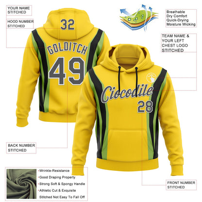 Custom Stitched Light Yellow Steel Gray Black Green-White 3D Pattern Design Sportswear Pullover Sweatshirt Hoodie