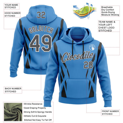 Custom Stitched Powder Blue Steel Gray Black-White 3D Pattern Design Sportswear Pullover Sweatshirt Hoodie