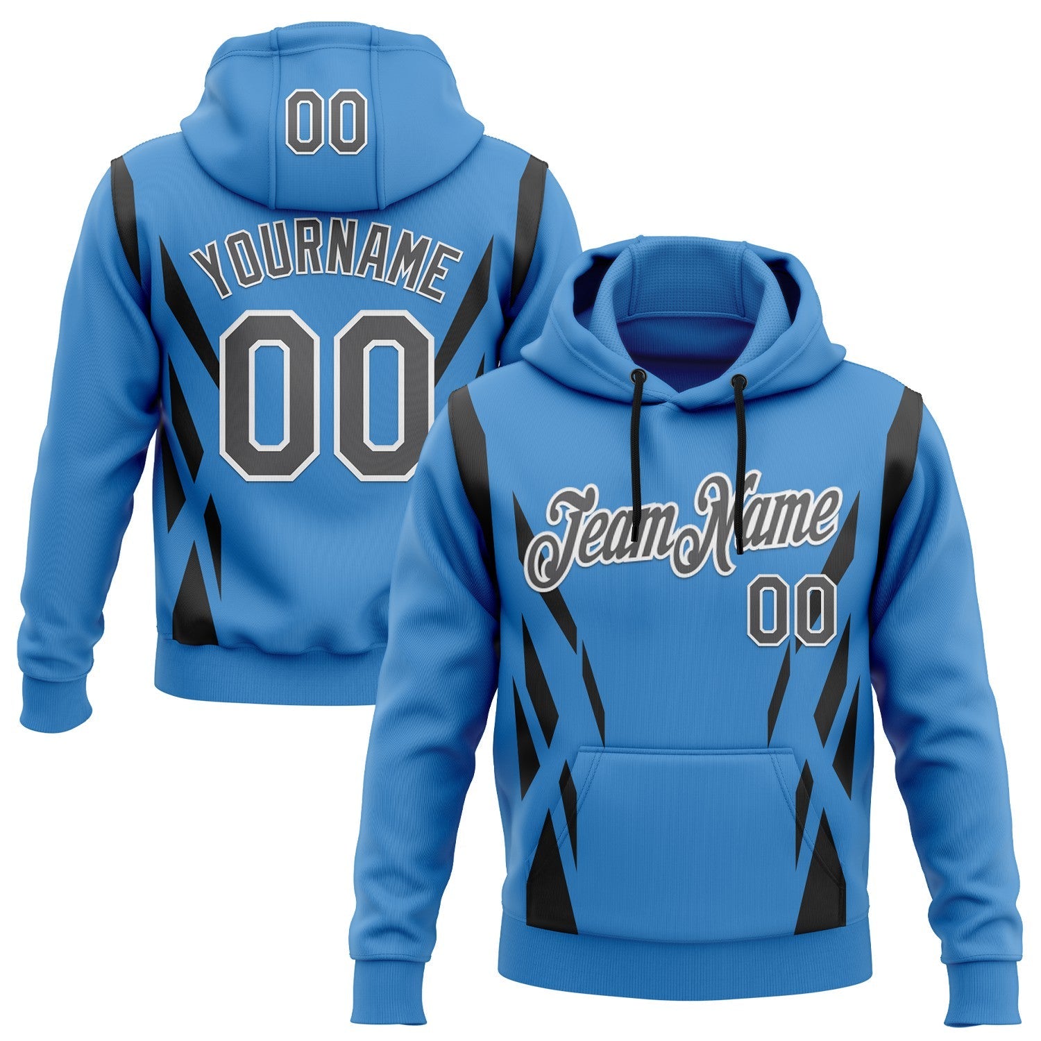 Custom Stitched Powder Blue Steel Gray Black-White 3D Pattern Design Sportswear Pullover Sweatshirt Hoodie
