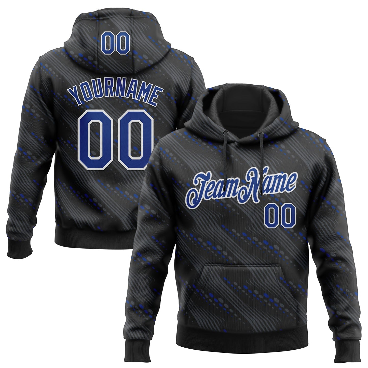 Custom Stitched Black Royal-White Slant Lines Sports Pullover Sweatshirt Hoodie