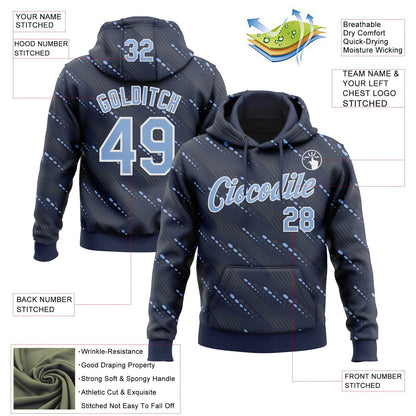 Custom Stitched Navy Light Blue-White Slant Lines Sports Pullover Sweatshirt Hoodie