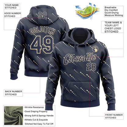 Custom Stitched Navy Cream Slant Lines Sports Pullover Sweatshirt Hoodie