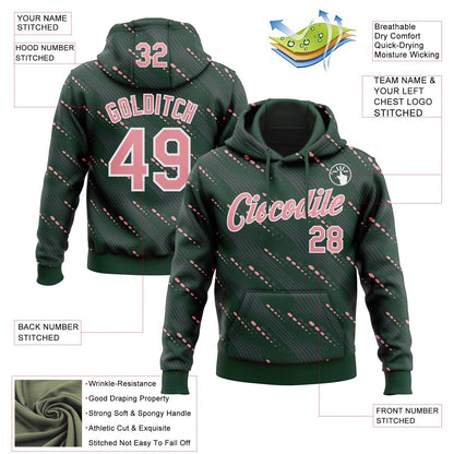 Custom Stitched Green Medium Pink-White Slant Lines Sports Pullover Sweatshirt Hoodie