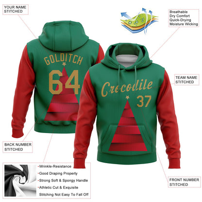 Custom Stitched Kelly Green Old Gold-Red 3D Christmas Tree Sports Pullover Sweatshirt Hoodie