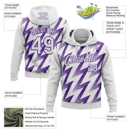 Custom Stitched White Purple Zigzag Shape Sports Pullover Sweatshirt Hoodie
