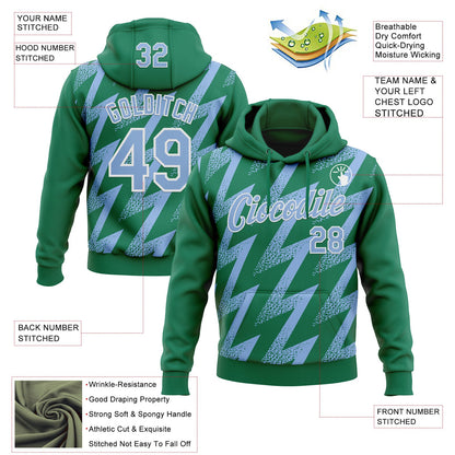 Custom Stitched Kelly Green Light Blue-White Zigzag Shape Sports Pullover Sweatshirt Hoodie