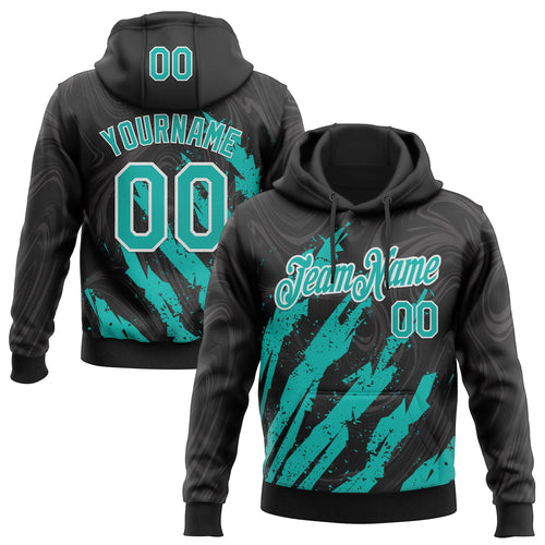 Custom Stitched Black Aqua-White Splash Sports Pullover Sweatshirt Hoodie