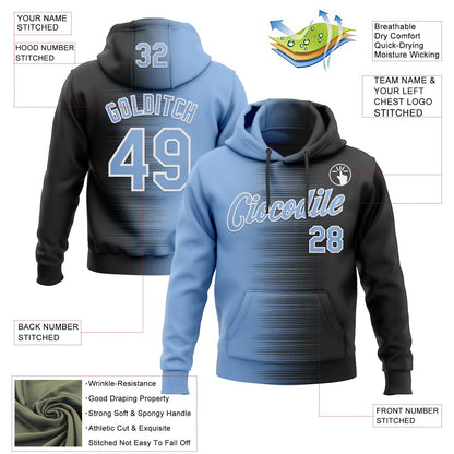 Custom Stitched Black Light Blue-White Gradient Line Sports Pullover Sweatshirt Hoodie