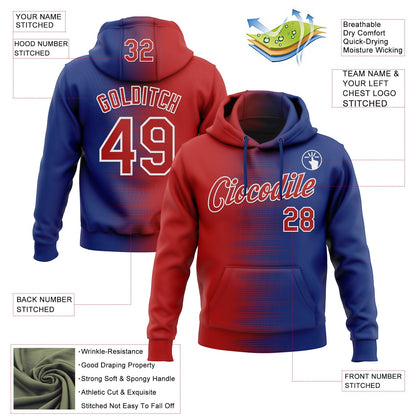 Custom Stitched Royal Red-White Gradient Line Sports Pullover Sweatshirt Hoodie